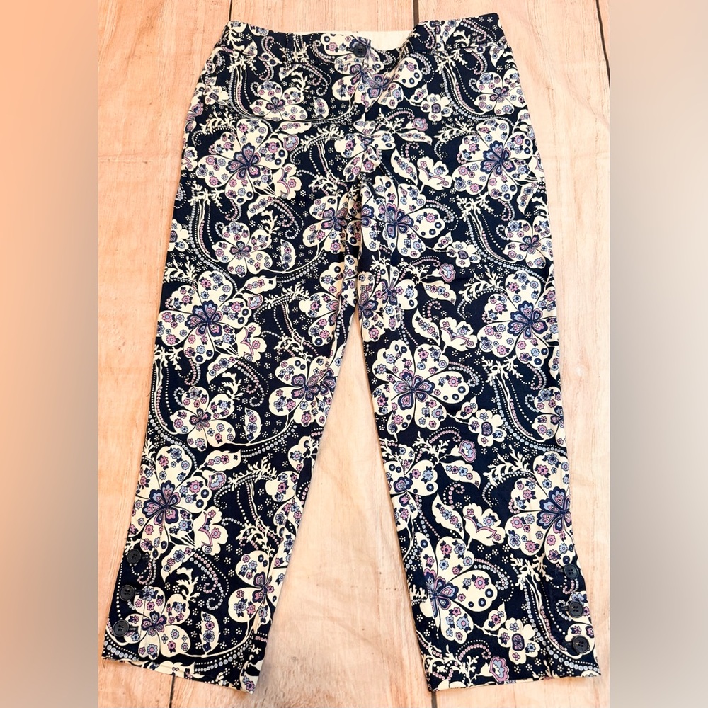 Talbots Women’s The Perfect Crop Pants Blue Purple Floral Print Size 4P - Picture 2 of 9
